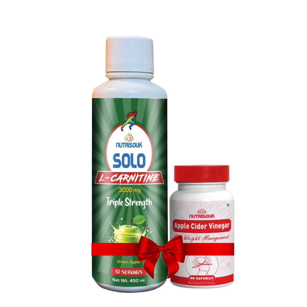 Weight Loss Combo For Weight Management, Fat Metabolism L-Carnitine 450 ml and Apple Cider Vinegar 60 Capsules
