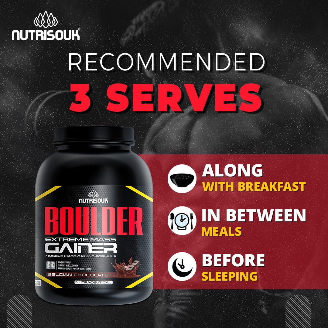 Boulder Mass Gainer 3 Kg (6.6 LBS) 30 Servings, with 15 g Protein, Creatine & Taurine