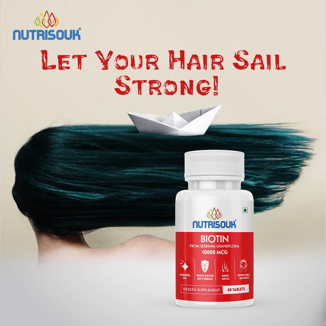 Biotin from Sesbania | Helps Hair Growth, Strong Hair, Glowing Skin & Nails, For Men Women 60 Tablets