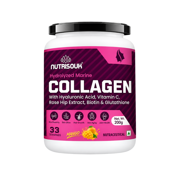 Hydrolyzed Marine Collagen Powder 200g | With Hyaluronic Acid, Vitamin C, Biotin, Glutathione, Rose Hip Extract | Boost Skin, Hair & Joint Health