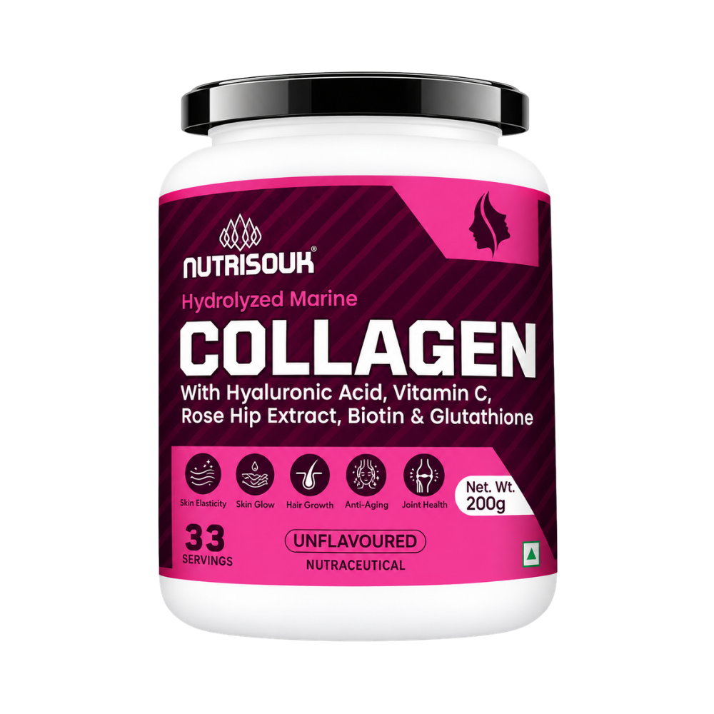 Hydrolyzed Marine Collagen Powder 200g | With Hyaluronic Acid, Vitamin C, Biotin, Glutathione, Rose Hip Extract | Boost Skin, Hair & Joint Health
