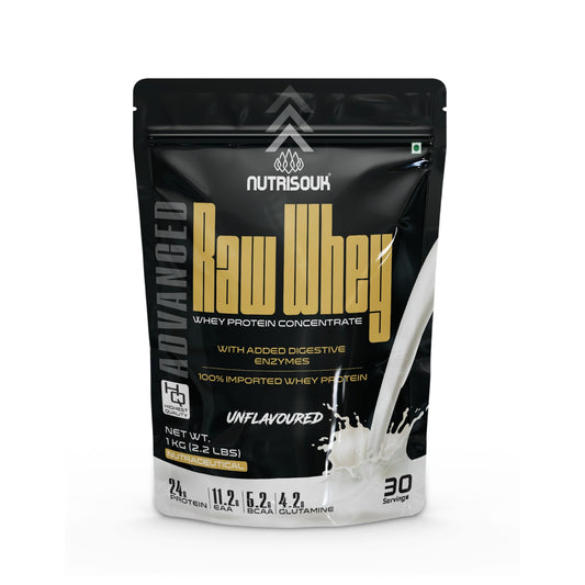 Raw Whey Protein 1 Kg (2.2 LBS) 30 Servings For Muscle Recovery & Strength, Unflavoured