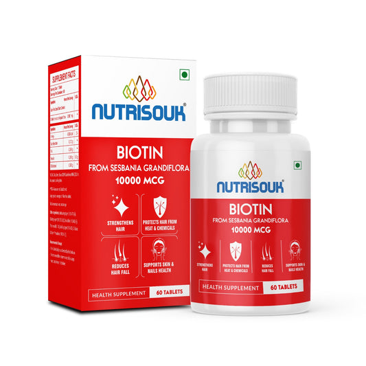 Biotin from Sesbania | Helps Hair Growth, Strong Hair, Glowing Skin & Nails, For Men Women 60 Tablets