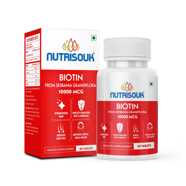 Biotin from Sesbania | Helps Hair Growth, Strong Hair, Glowing Skin & Nails, For Men Women 60 Tablets