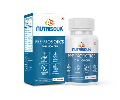 Pre - Probiotics 15 Billion CFUs, 60 Capsules | Immune Gut Health, Multi-Strains, Targeted Release