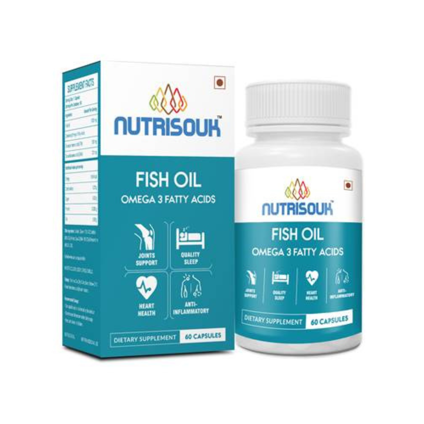 Fish Oil 60 Capsules, Omega 3 Fatty Acids | Support Heart, Brain, Skin, Hair & Eye Health 180 mg EPA & 120 mg DHA