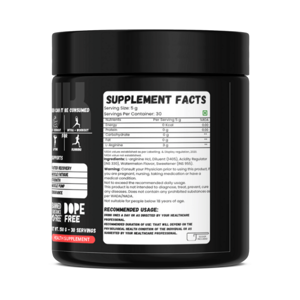 L-Arginine Powder, Pre-workout | Nitric Oxide Booster, Improves Blood Circulation
