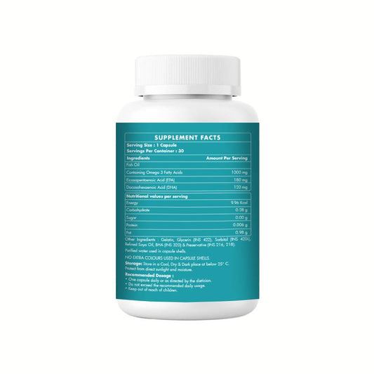 Fish Oil 30 Capsules, EPA 180 mg and DHA 120 mg | For Heart Health, Brain Health, Anti-inflammatory, Joint Support