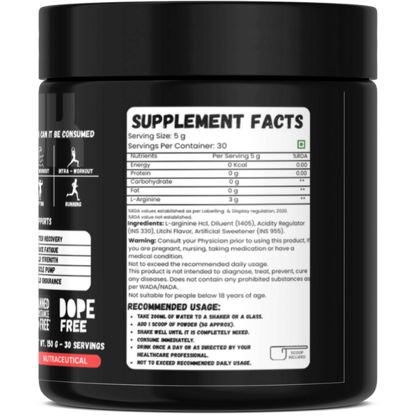 L-Arginine Powder, Pre-workout | Nitric Oxide Booster, Improves Blood Circulation