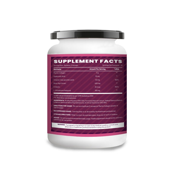 Hydrolyzed Marine Collagen Powder 200g | With Hyaluronic Acid, Vitamin C, Biotin, Glutathione, Rose Hip Extract | Boost Skin, Hair & Joint Health