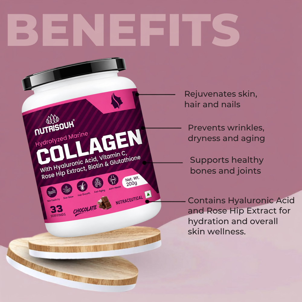 Hydrolyzed Marine Collagen Powder 200g | With Hyaluronic Acid, Vitamin C, Biotin, Glutathione, Rose Hip Extract | Boost Skin, Hair & Joint Health
