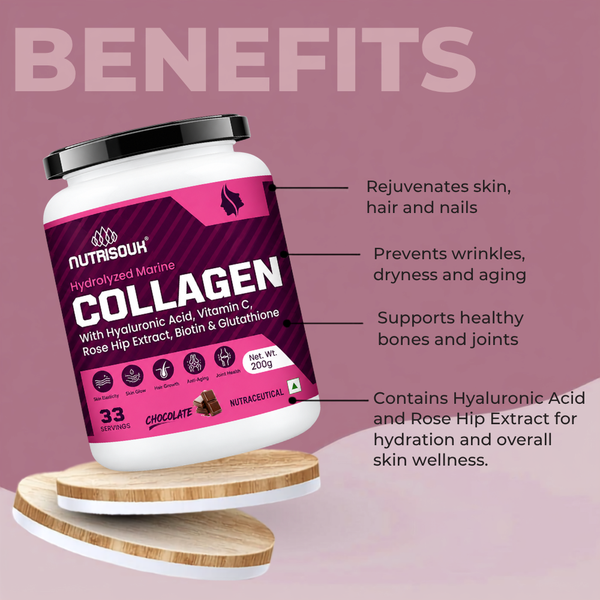 Hydrolyzed Marine Collagen Powder 200g | With Hyaluronic Acid, Vitamin C, Biotin, Glutathione, Rose Hip Extract | Boost Skin, Hair & Joint Health