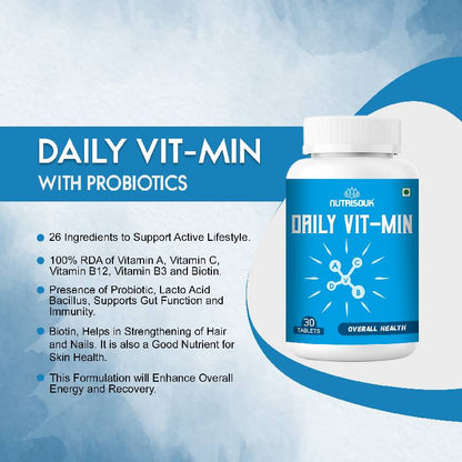 Daily VIT-MIN 30 Tablets, With Ginseng and Probiotics | Supports Energy and Gut