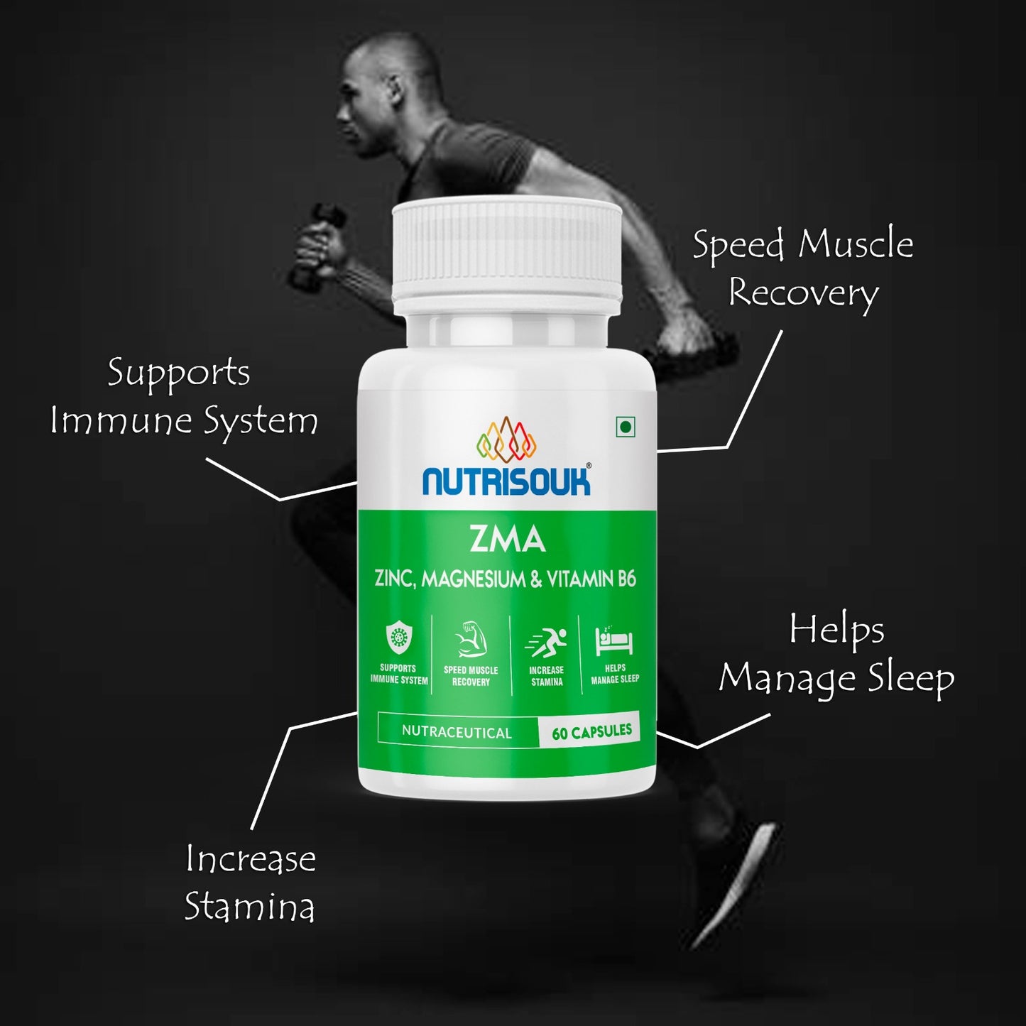 ZMA 60 Capsules, Zinc Magnesium Aspartate | Support Muscle Strength, Endurance & Recovery Support Immunity & Bone Health