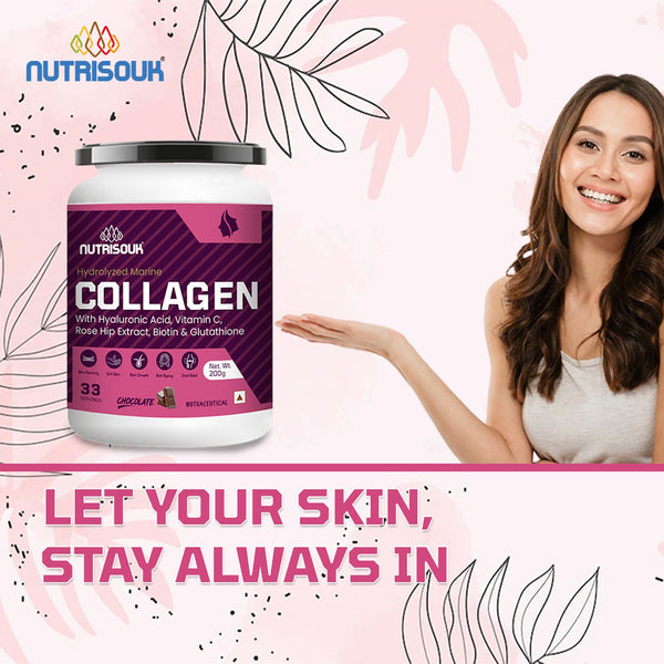 Hydrolyzed Marine Collagen Powder 200g | With Hyaluronic Acid, Vitamin C, Biotin, Glutathione, Rose Hip Extract | Boost Skin, Hair & Joint Health
