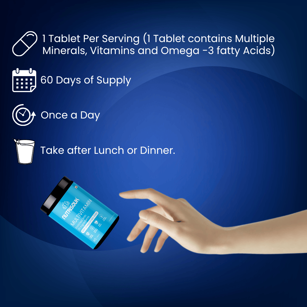 Multivitamin 60 Tablets with Omega 3 Fatty Acids | For Energy, Heart Health