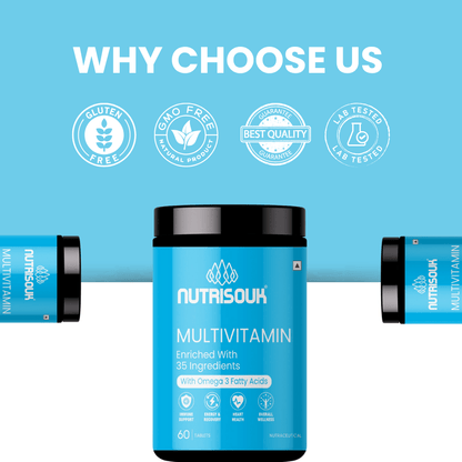 Multivitamin 60 Tablets with Omega 3 Fatty Acids | For Energy, Heart Health