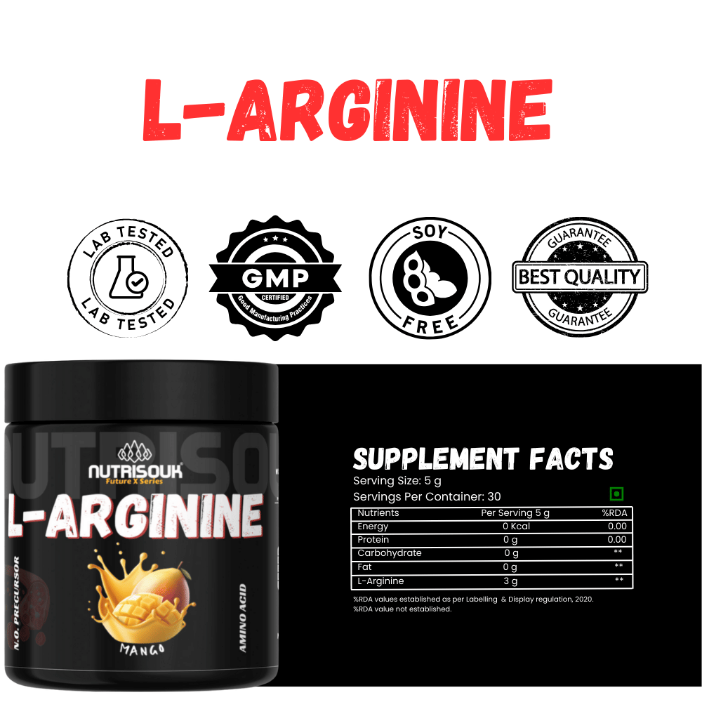L-Arginine Powder, Pre-workout | Nitric Oxide Booster, Improves Blood Circulation
