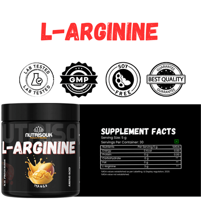 L-Arginine Powder, Pre-workout | Nitric Oxide Booster, Improves Blood Circulation