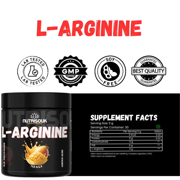 L-Arginine Powder, Pre-workout | Nitric Oxide Booster, Improves Blood Circulation