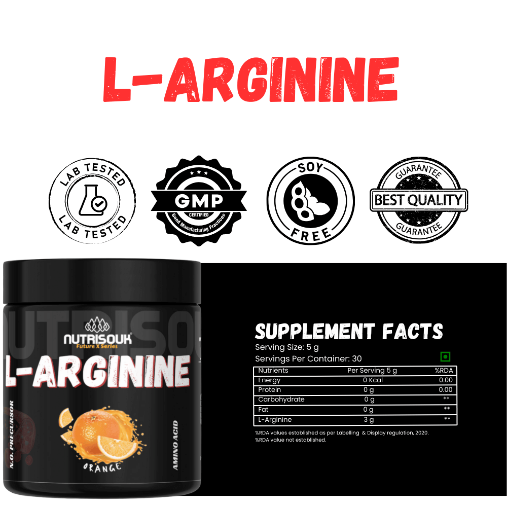 L-Arginine Powder, Pre-workout | Nitric Oxide Booster, Improves Blood Circulation