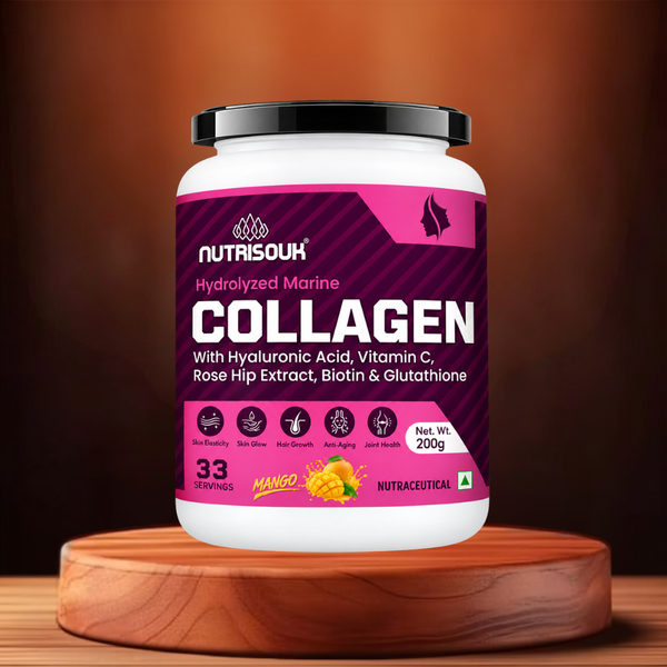 Hydrolyzed Marine Collagen Powder 200g | With Hyaluronic Acid, Vitamin C, Biotin, Glutathione, Rose Hip Extract | Boost Skin, Hair & Joint Health
