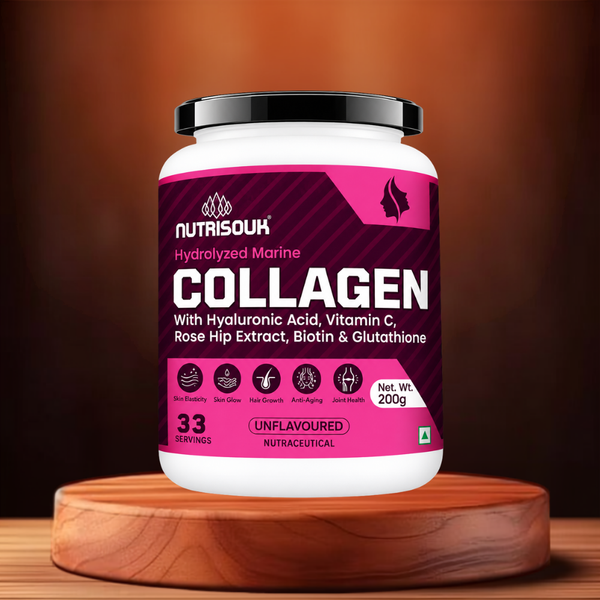 Hydrolyzed Marine Collagen Powder 200g | With Hyaluronic Acid, Vitamin C, Biotin, Glutathione, Rose Hip Extract | Boost Skin, Hair & Joint Health