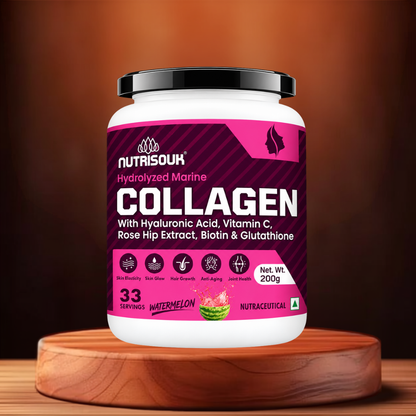 Hydrolyzed Marine Collagen Powder 200g | With Hyaluronic Acid, Vitamin C, Biotin, Glutathione, Rose Hip Extract | Boost Skin, Hair & Joint Health